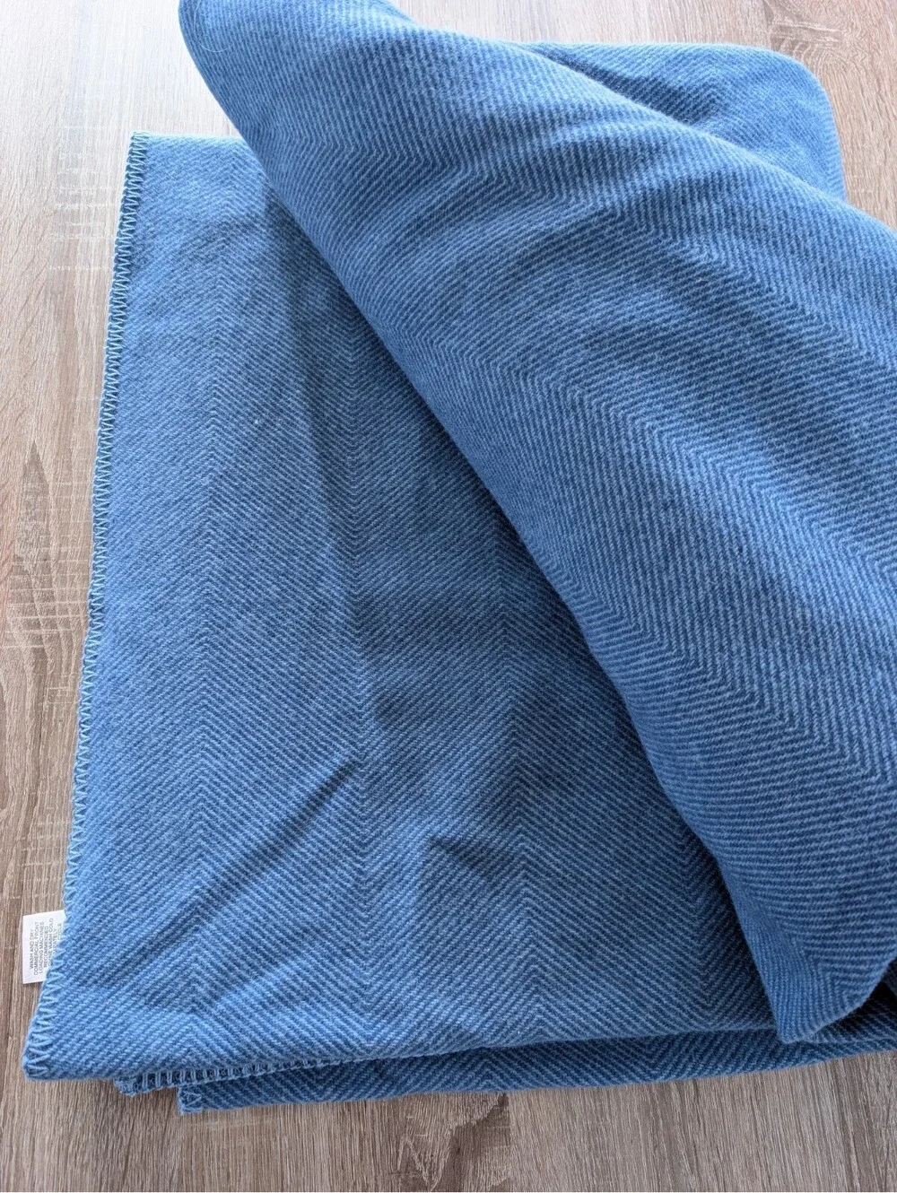 LL Bean x Pendleton 100% Wool Blanket Herringbone Blue King Size 108x90